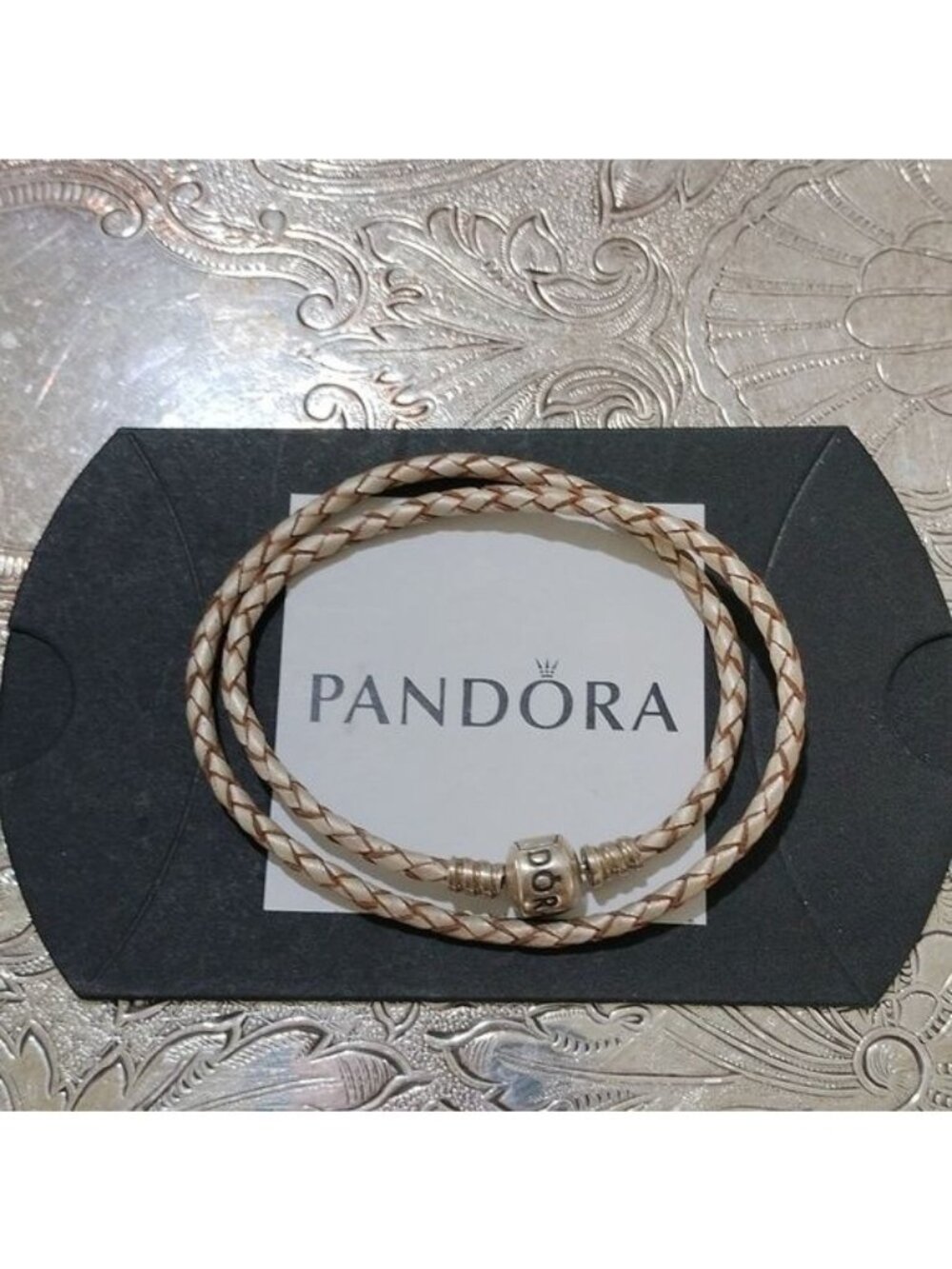 Pandora Moments Double Leather Bracelet, Champagne, 13.8"